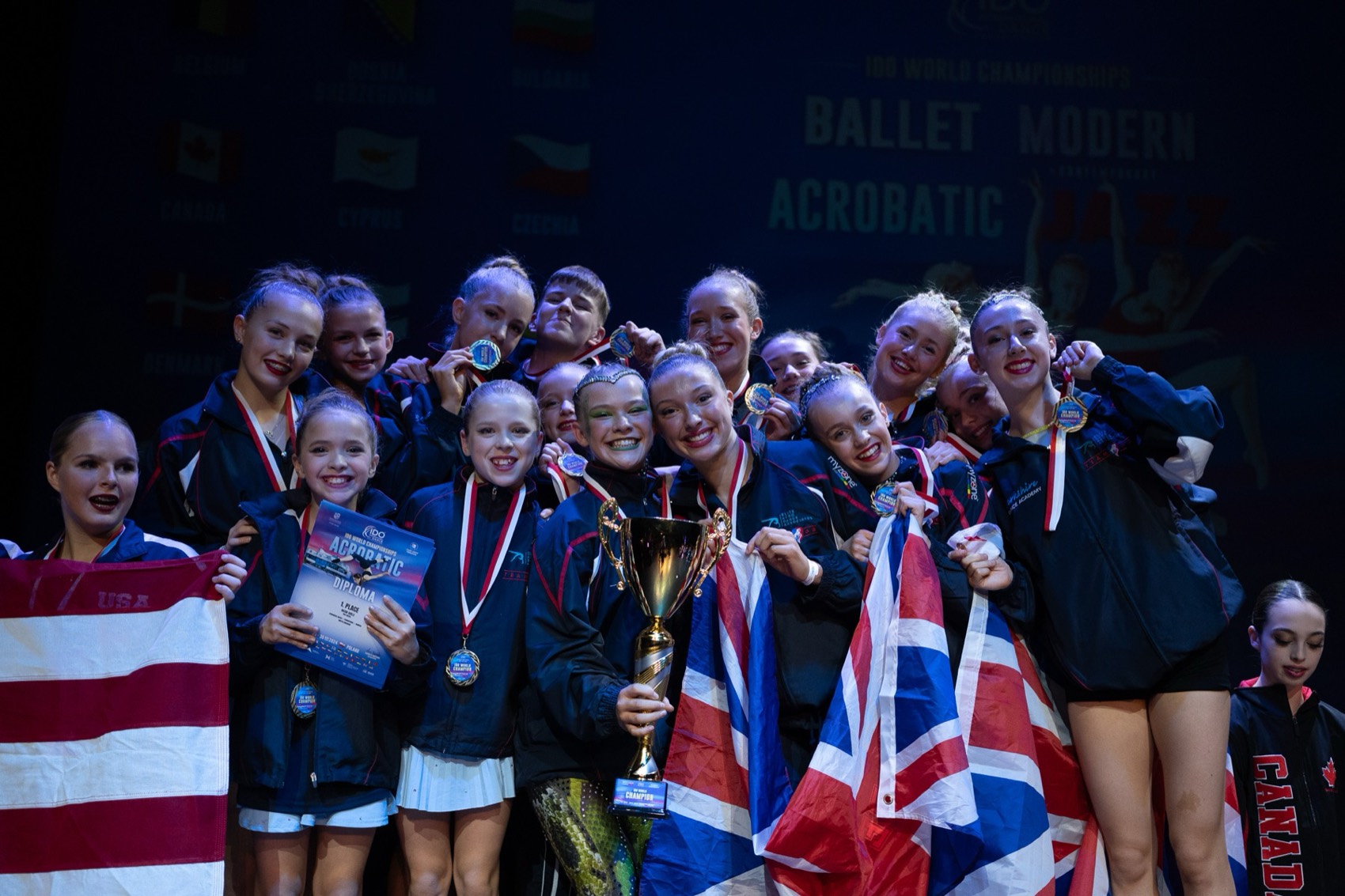 Team UK dancers on stage at an IDO championship